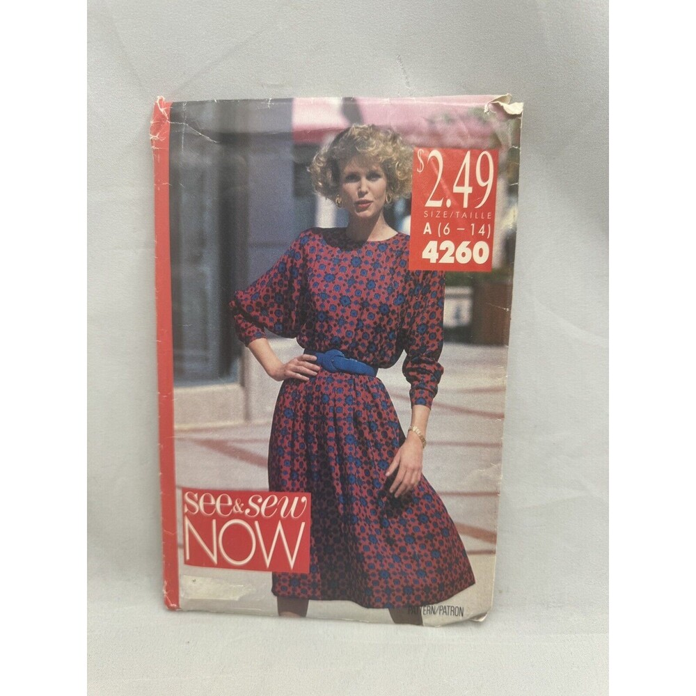 Butterick See Sew Dress Pattern 4260 Sizes 6-14 Vintage 1989